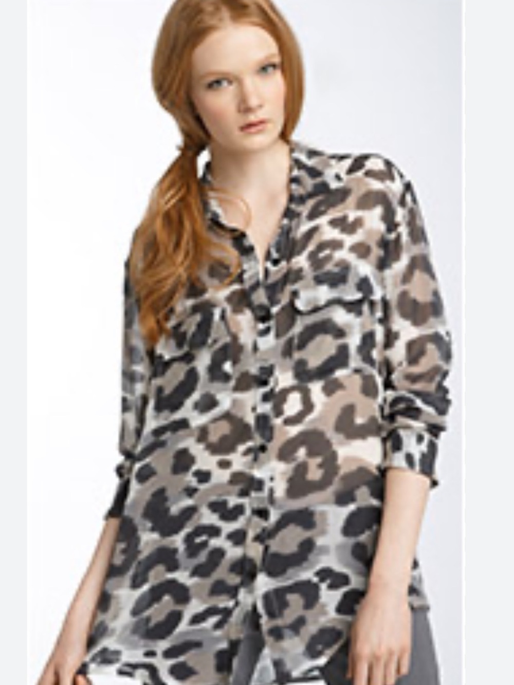 Equipment Silk Sheer Leopard-Print Button Down Shirt